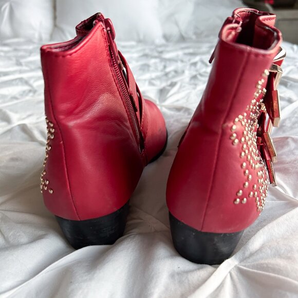 Forever 21 Red Studded Moto Boots – Size 8 - Picture 5 of 8